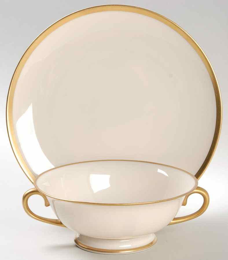 Gold Band (202 Encanto Coupe) Footed Cream Soup & Dessert Plate/Saucer Set by Franciscan-1