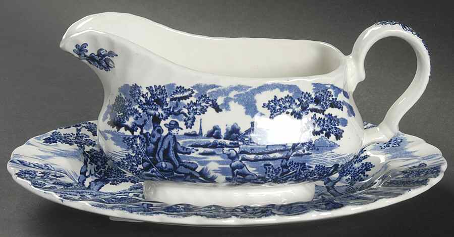 Hunter Blue Gravy Boat & Underplate by Franciscan-1