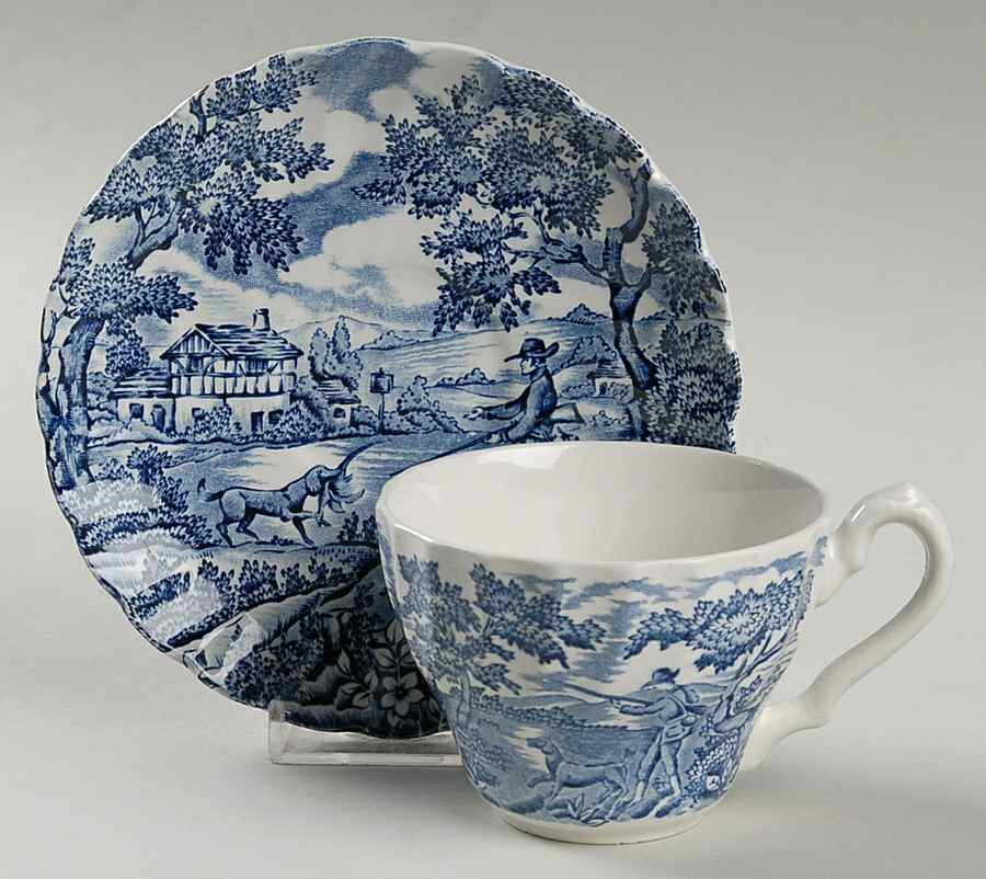 Hunter Blue Flat Cup & Saucer Set by Franciscan-1