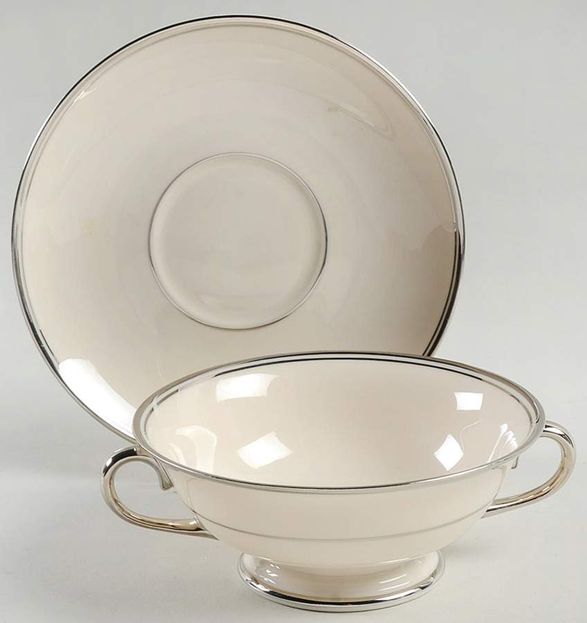 Huntington Rose Footed Cream Soup Bowl & Saucer Set by Franciscan-1