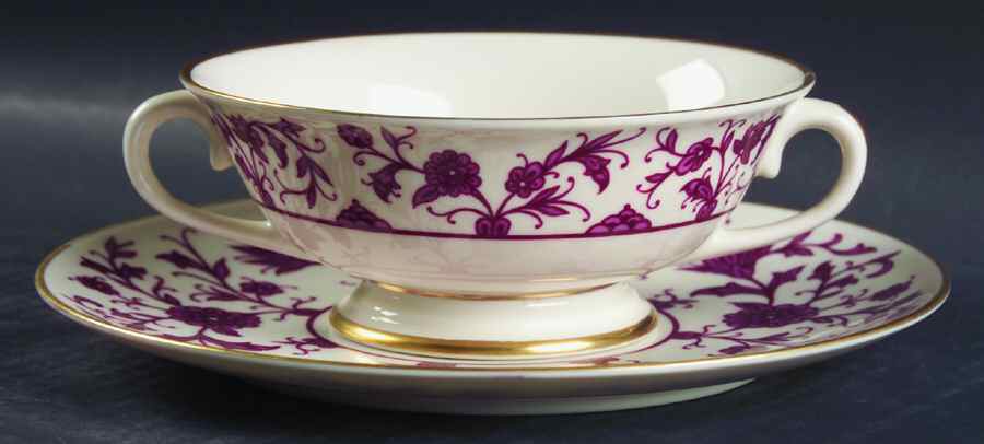 Lorraine Maroon Footed Cream Soup Bowl & Saucer Set by Franciscan-1