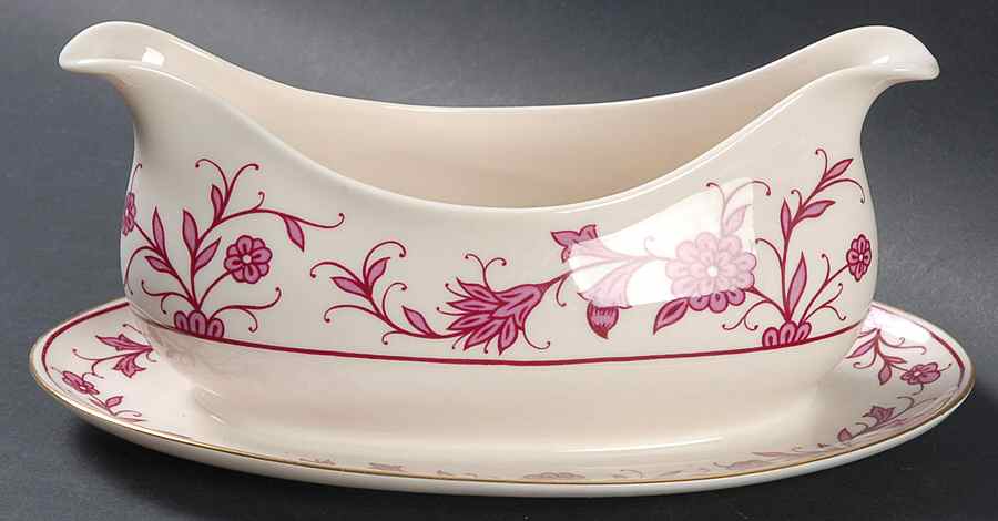 Lorraine Maroon Gravy Boat with Attached Underplate by Franciscan-1