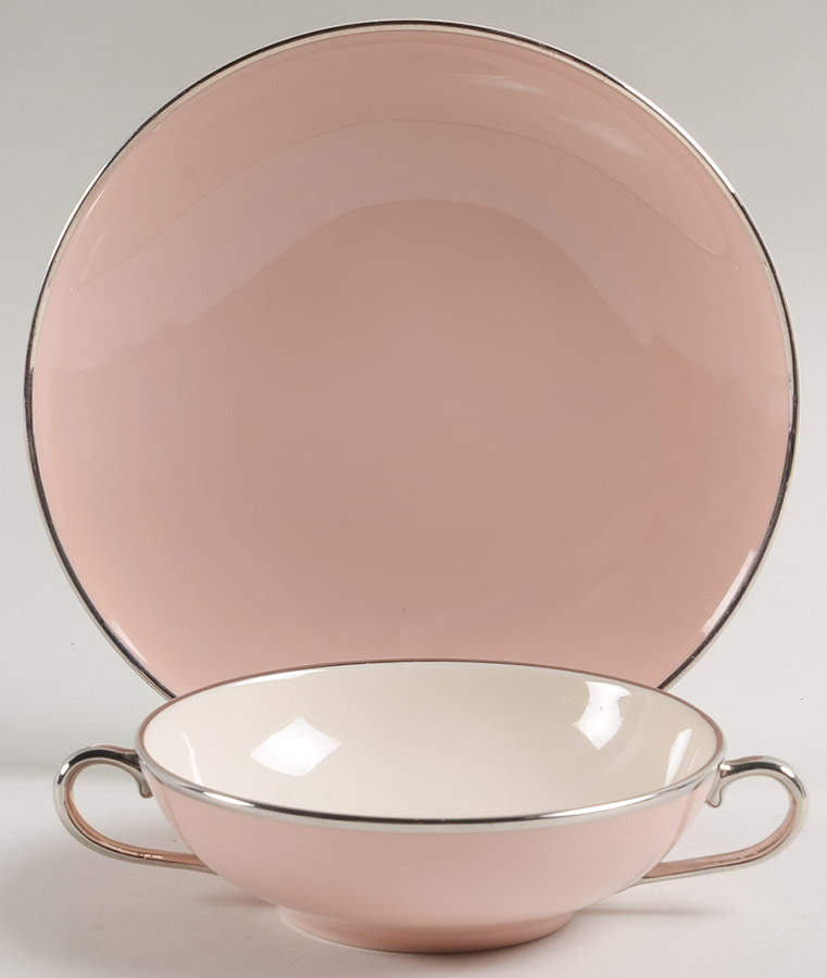 Magnolia (Platinum Trim) Flat Cream Soup Bowl & Dessert Plate/Saucer Set by Franciscan-1