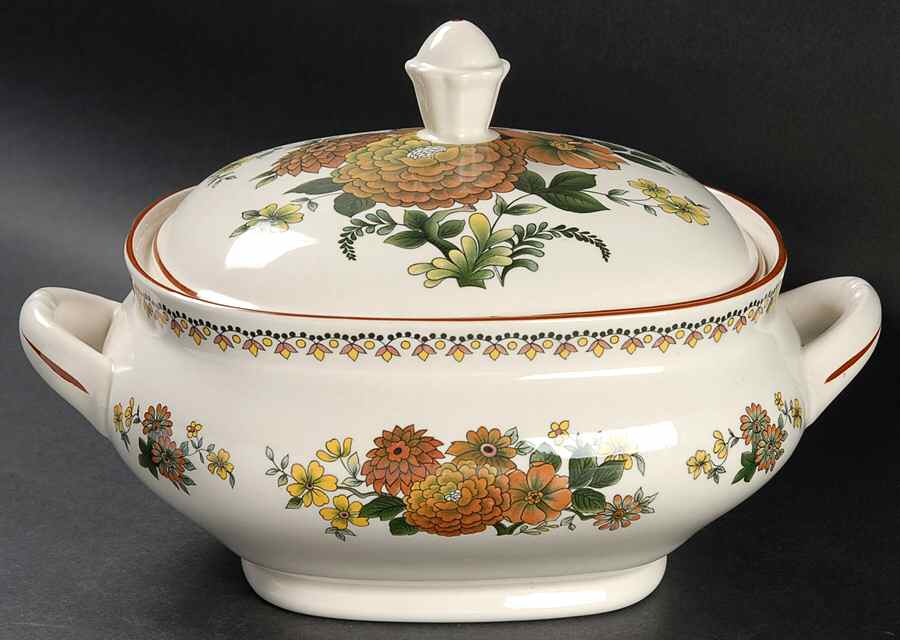 Mandalay (Rust & Yellow Floral) Rectangular Covered Vegetable by Franciscan-1