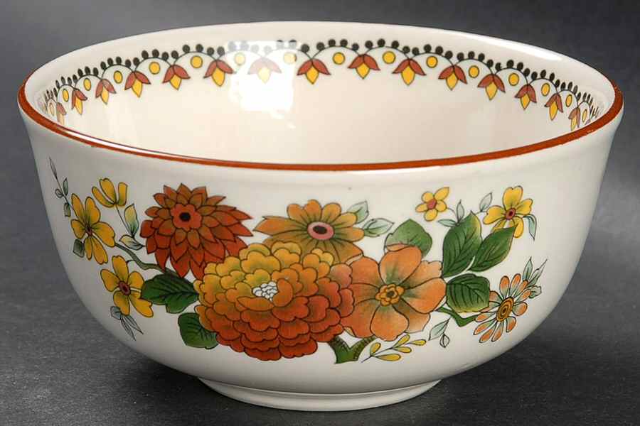 Mandalay (Rust & Yellow Floral) Open Sugar Bowl by Franciscan-1