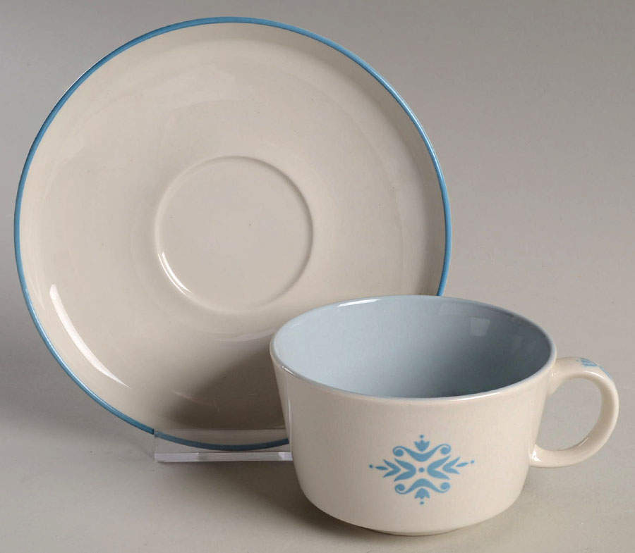 Medallion Blue Flat Cup & Saucer Set by Franciscan-1