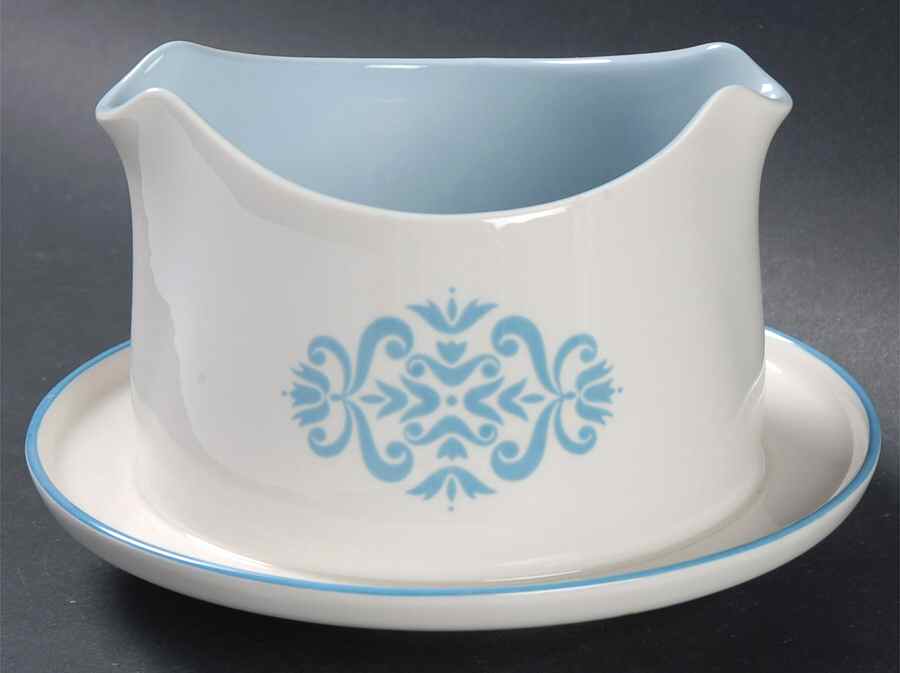 Medallion Blue Gravy Boat with Attached Underplate by Franciscan-1