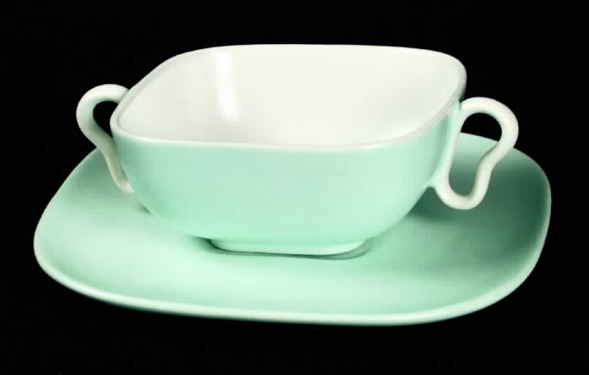 Metropolitan Aqua (Turquoise) Flat Cream Soup Bowl & Saucer Set by Franciscan-1