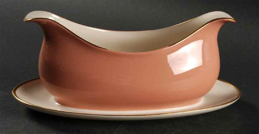 Palomar Cameo Pink (Gold Trim) Gravy Boat with Attached Underplate by Franciscan-1