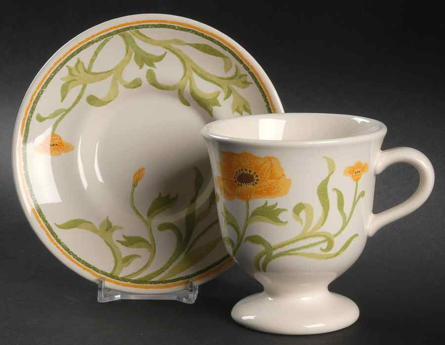 Poppy (Yellow Flowers) Footed Cup & Saucer Set by Franciscan-1