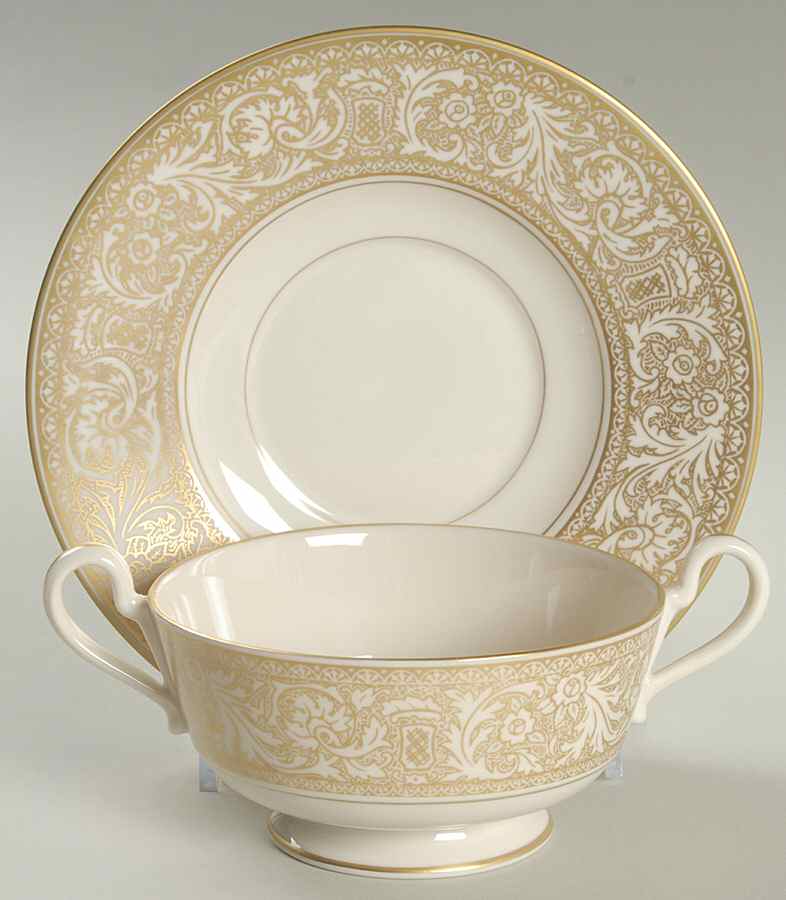 Renaissance Gold Footed Cream Soup Bowl & Saucer Set by Franciscan-1