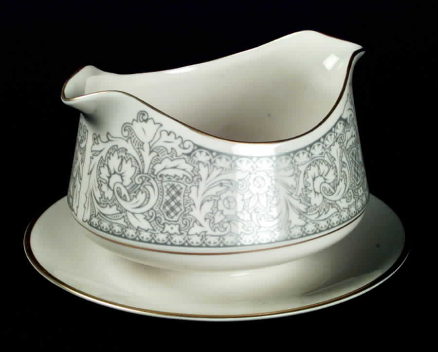 Renaissance Grey Gravy Boat with Attached Underplate by Franciscan-1