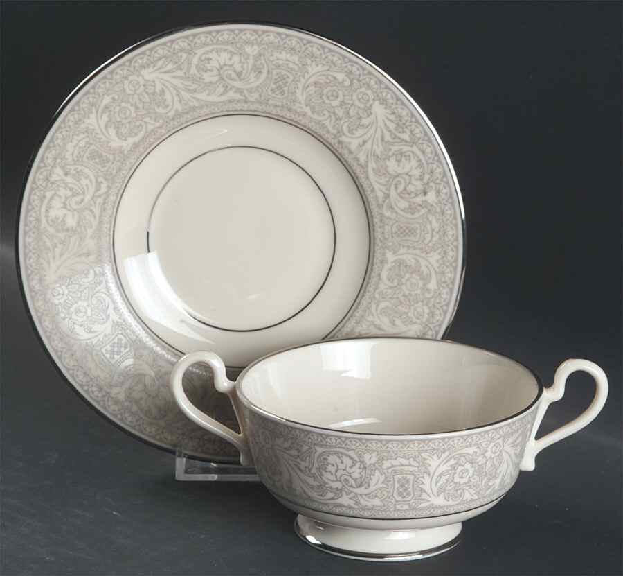 Renaissance Platinum Footed Cream Soup Bowl & Saucer Set by Franciscan-1