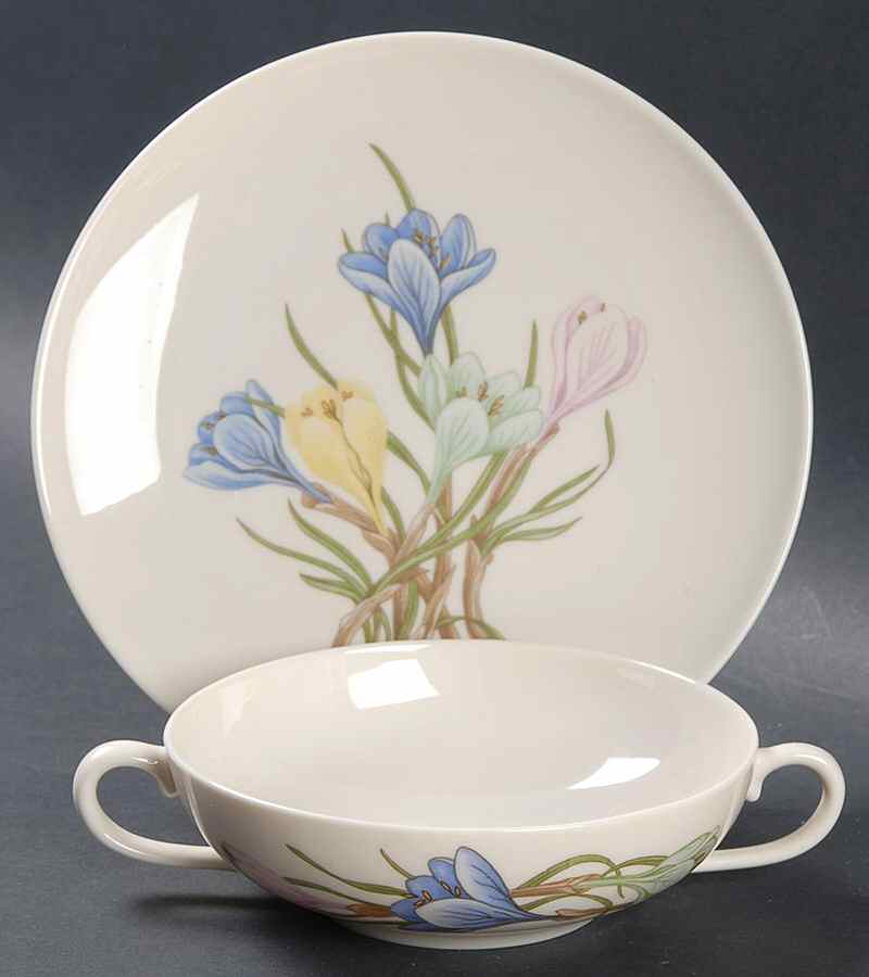 Sierra (Fine China) Flat Cream Soup Bowl & Dessert Plate/Saucer Set by Franciscan-1