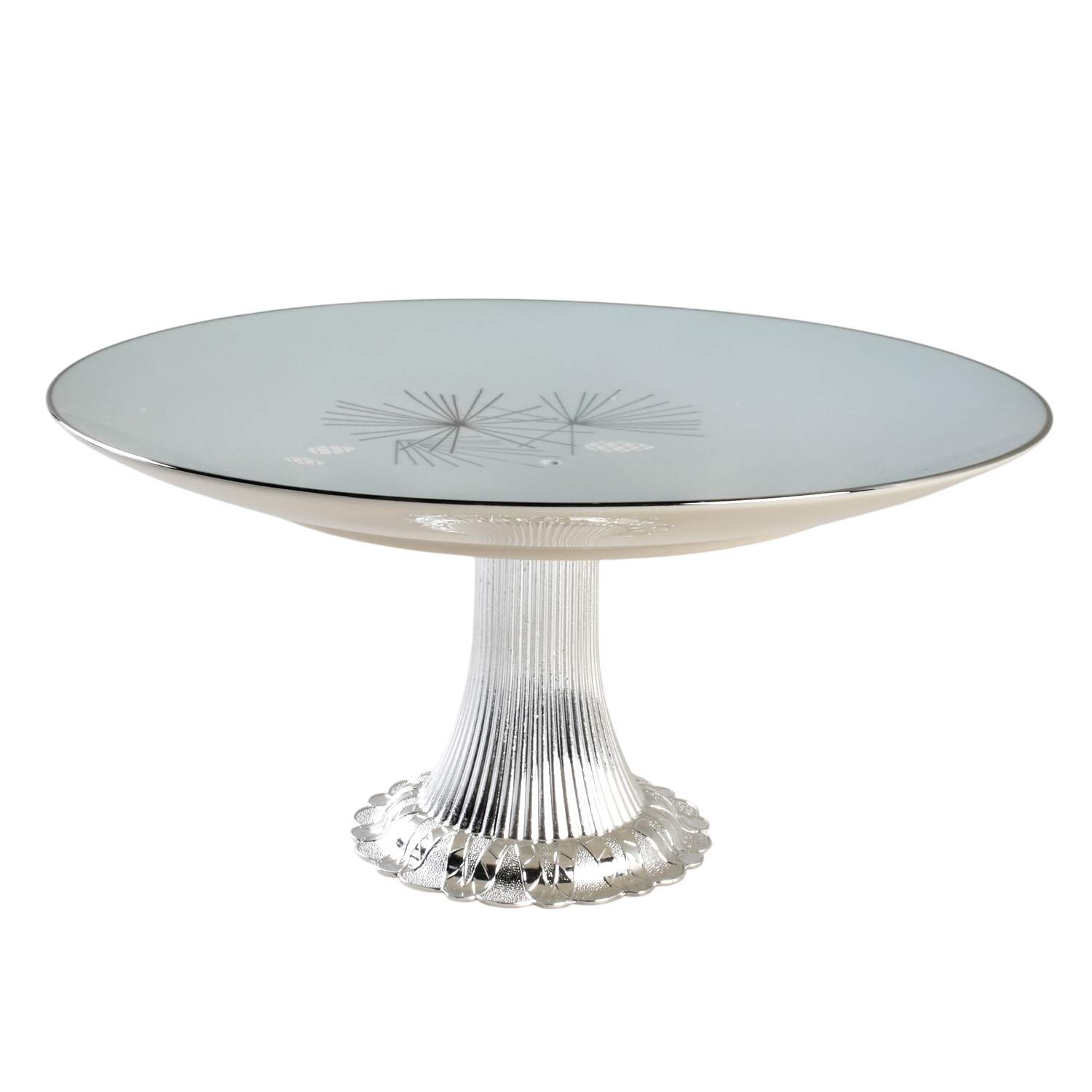 Silver Pine Cake Stand with 4"-5" Metal Pedestal  Hc by Franciscan-1
