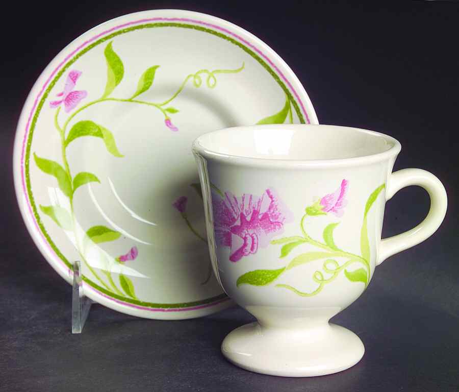 Sweet Pea (Greenhouse) Footed Cup & Saucer Set by Franciscan-1