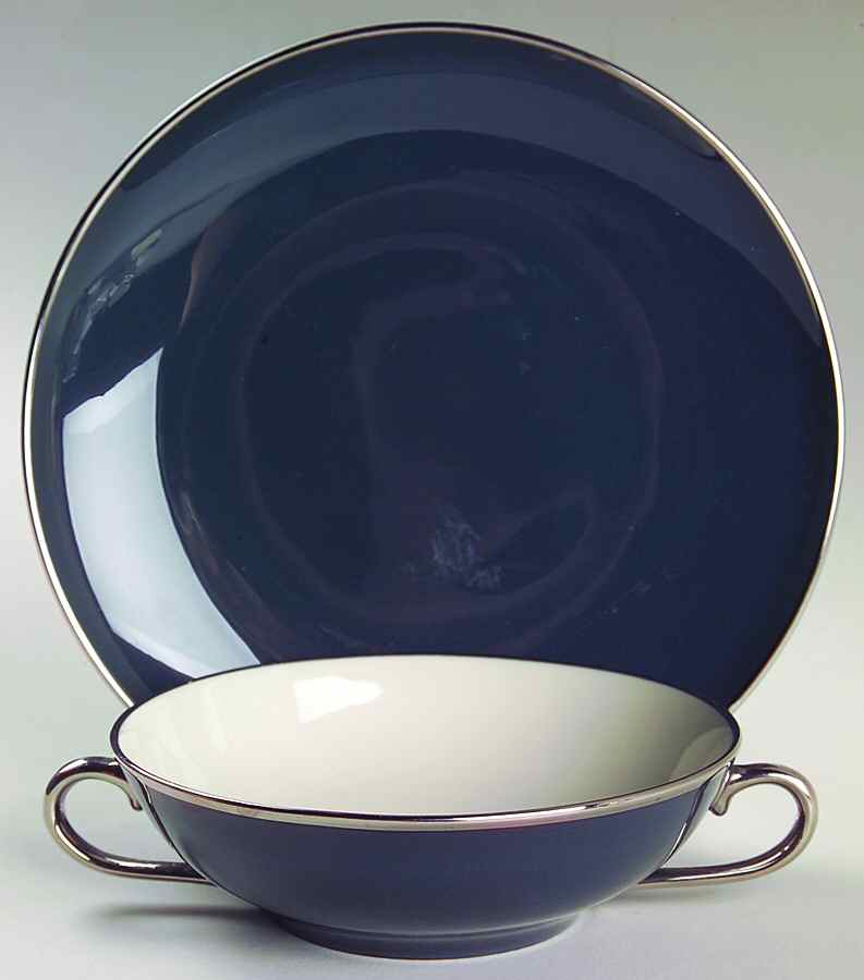Teak (Platinum Trim) Flat Cream Soup Bowl & Dessert Plate/Saucer Set by Franciscan-1