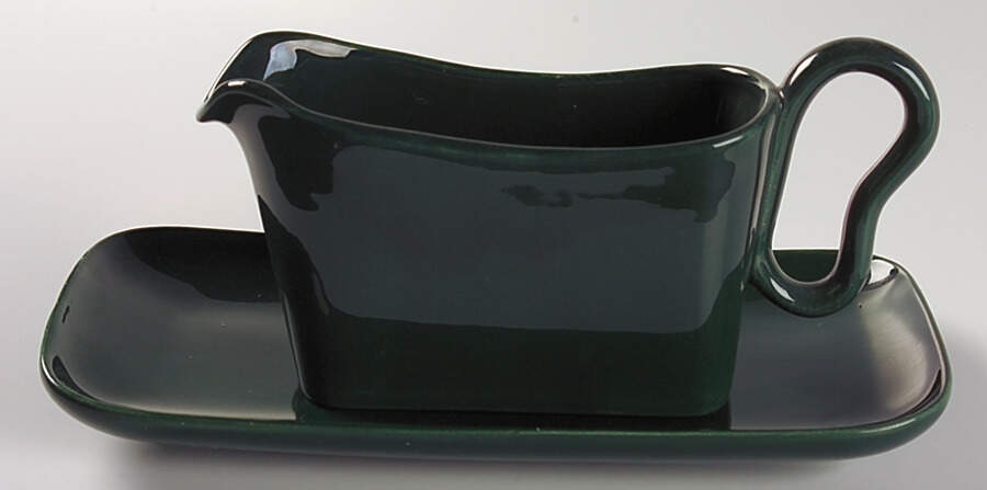 Tiempo Olive Green (Dark Green) Gravy Boat & Underplate/Relish by Franciscan-1