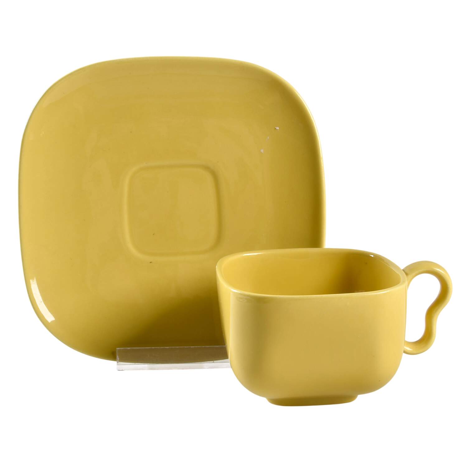 Tiempo Yellow (Mustard) Flat Cup & Saucer Set by Franciscan-1
