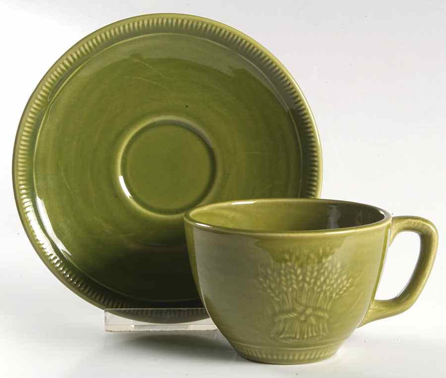 Wheat Green (Winter Green) Flat Cup & Saucer Set by Franciscan-1