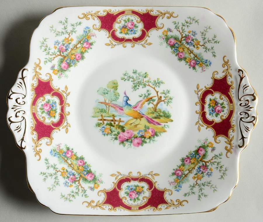 Broadway Maroon Square Handled Cake Plate by Foley-1