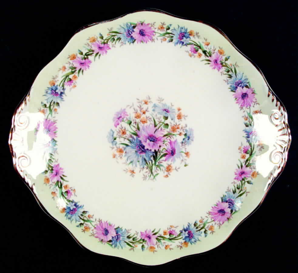Cornflower Green Handled Cake Plate by Foley-1