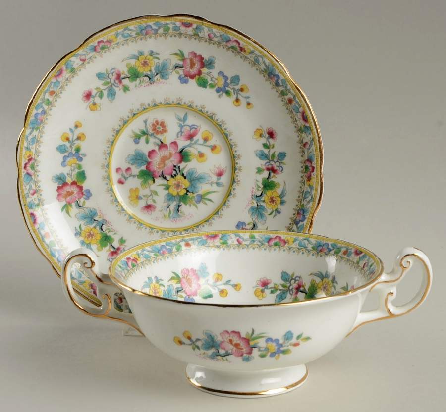 Ming Rose Footed Cream Soup Bowl & Saucer Set by Foley-1