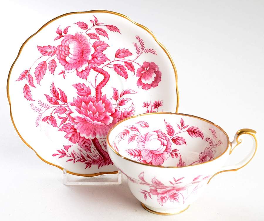Peony Pink Footed Cup & Saucer Set by Foley-1