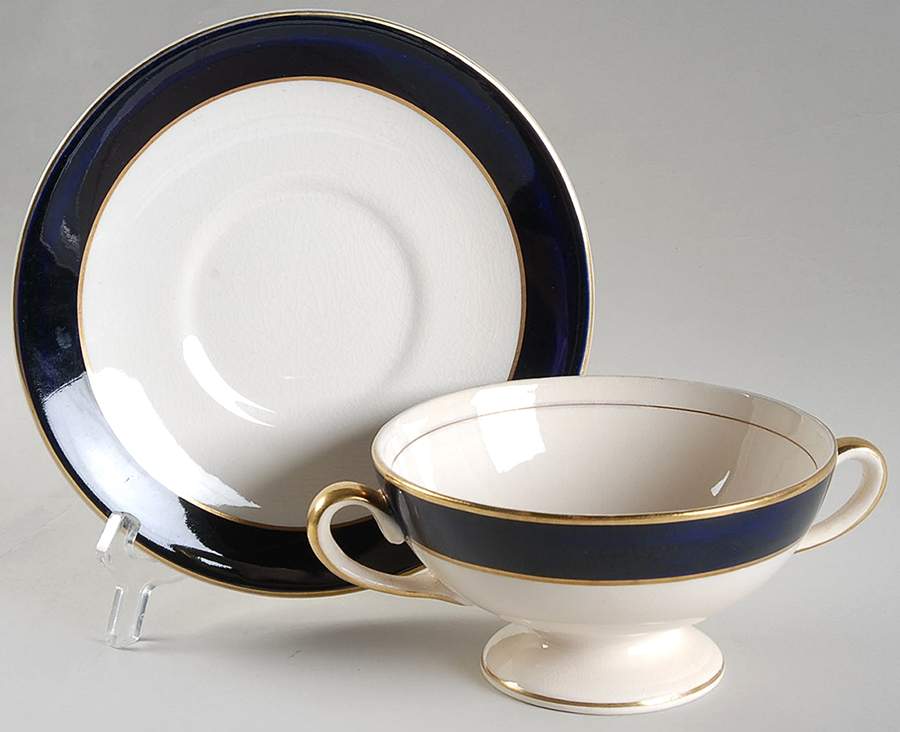 Imperial Footed Cream Soup Bowl & Saucer Set by Fondeville-1