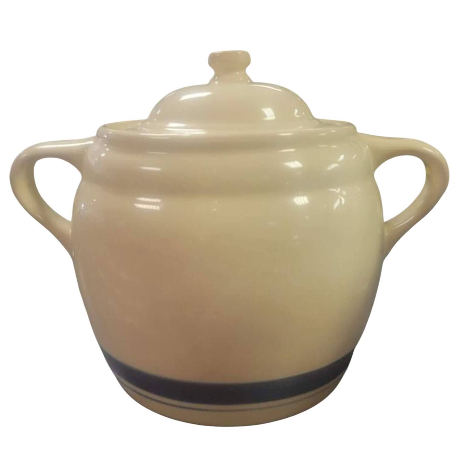 Blue Stripe 3 Qt Handled Bean Pot & Lid by Friendship-1
