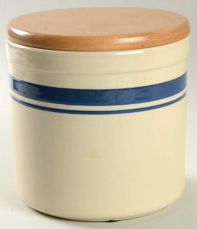 Blue Stripe Small Canister & Wood Lid by Friendship-1