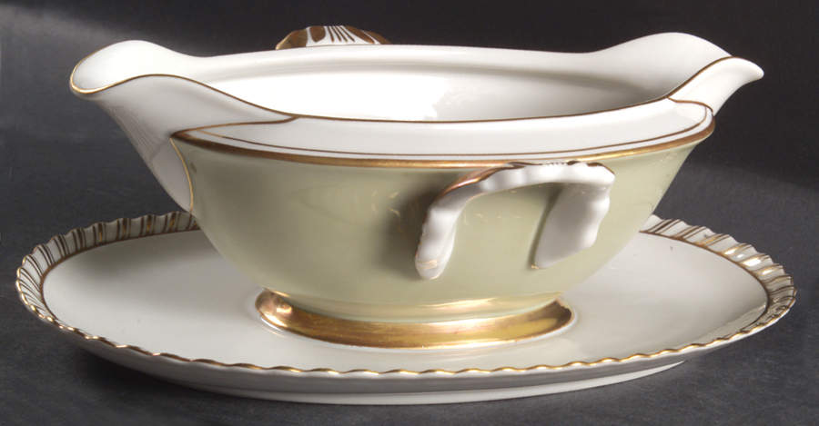 Celadonia Green Gravy Boat with Attached Underplate by Franconia-Krautheim & Adelburg-1