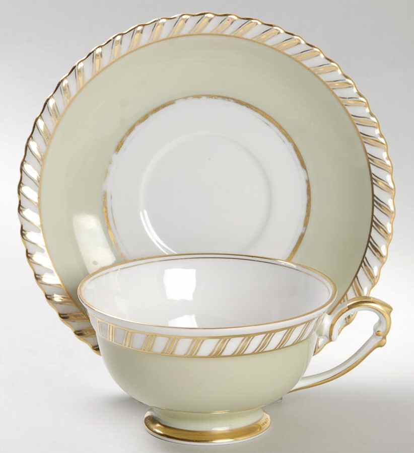 Celadonia Green Footed Cup & Saucer Set by Franconia-Krautheim & Adelburg-1
