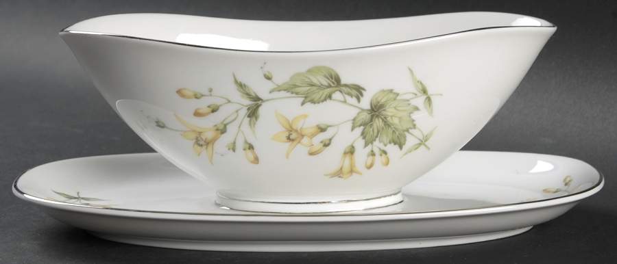 Forsythia (Platinum Trim) Gravy Boat with Attached Underplate by Franconia-Krautheim & Adelburg-1