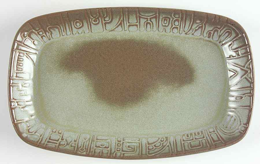 Mayan Aztec Woodland Moss 9" Oval Serving Platter by Frankoma-1