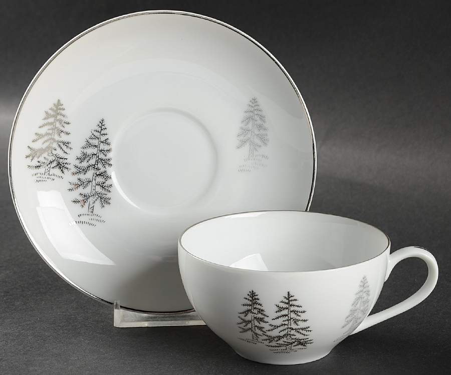 Silver Tree (Coupe) Flat Cup & Saucer Set by Fukagawa-1