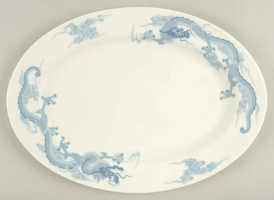 Dragon Blue and Gray 14" Oval Serving Platter by Fukagawa-1