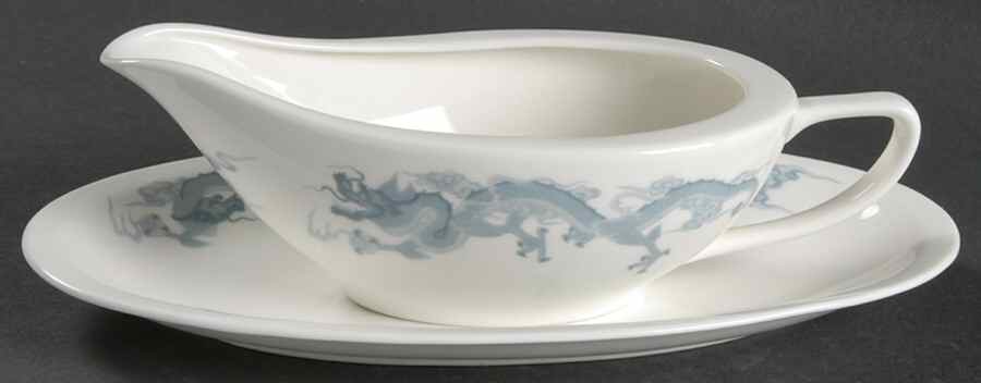 Dragon Blue and Gray Gravy Boat & Underplate by Fukagawa-1
