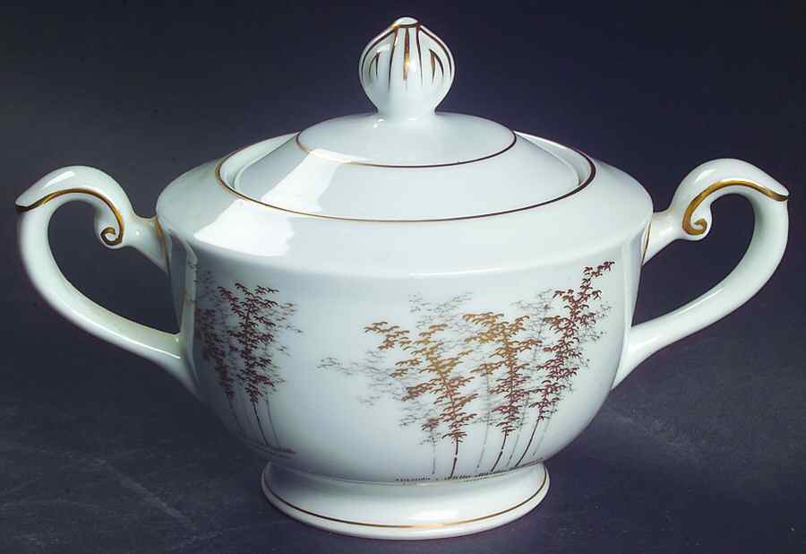 Gold Bamboo Sugar Bowl & Lid by Fukagawa-1