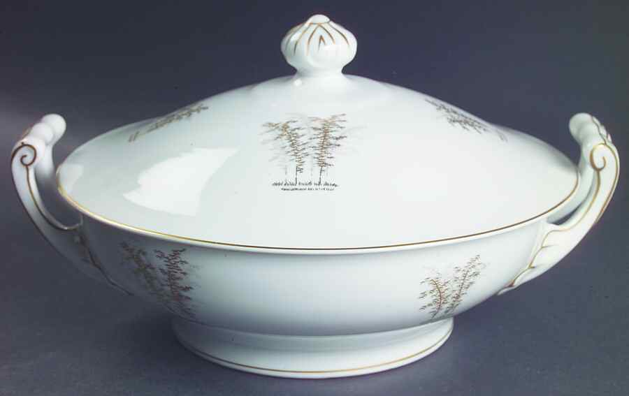 Gold Bamboo Round Covered Vegetable by Fukagawa-1
