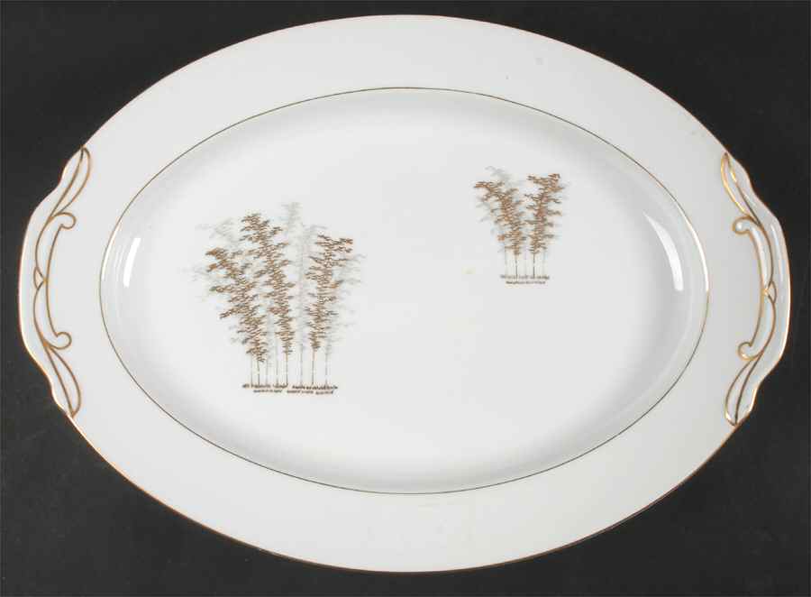 Gold Bamboo 16" Oval Serving Platter by Fukagawa-1