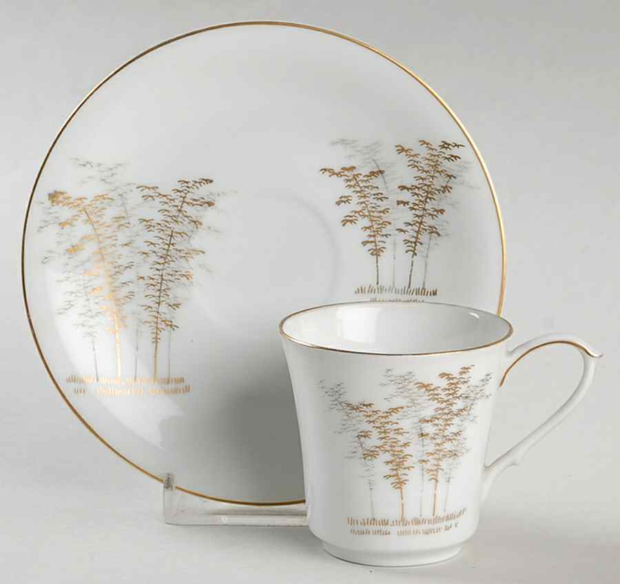 Gold Bamboo Flat Demitasse Cup & Saucer Set by Fukagawa-1