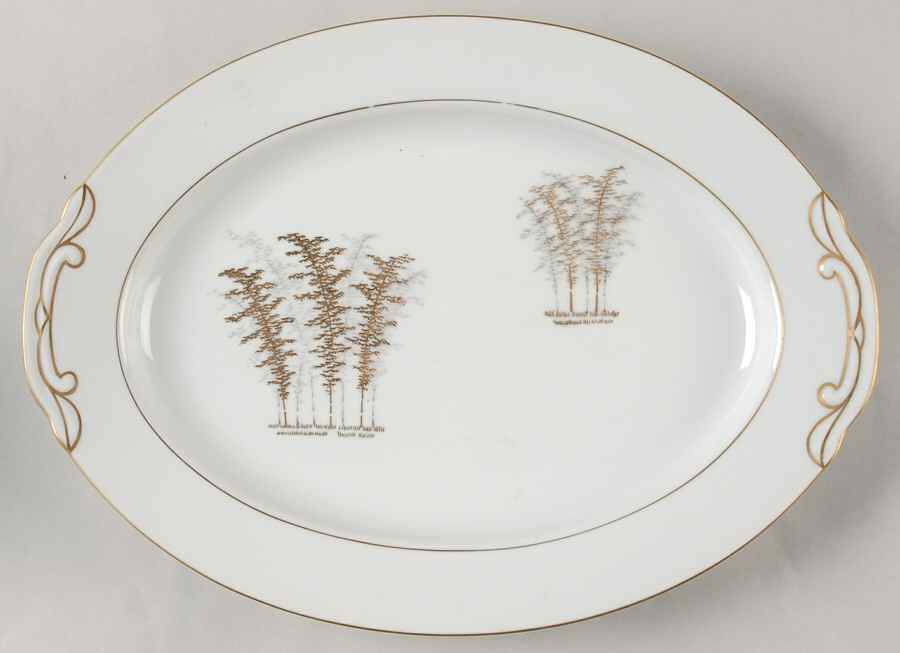 Gold Bamboo 12" Oval Serving Platter by Fukagawa-1