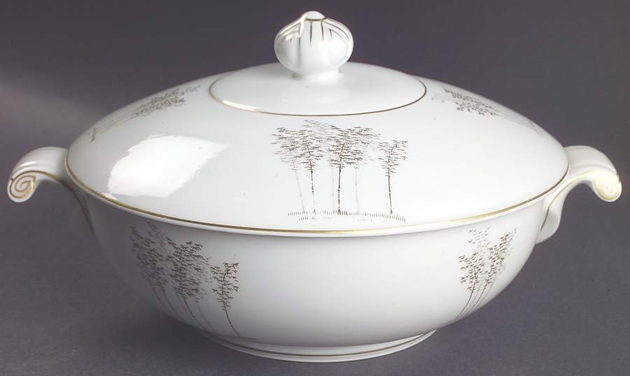 Gold Bamboo Round Covered Vegetable by Fukagawa-1