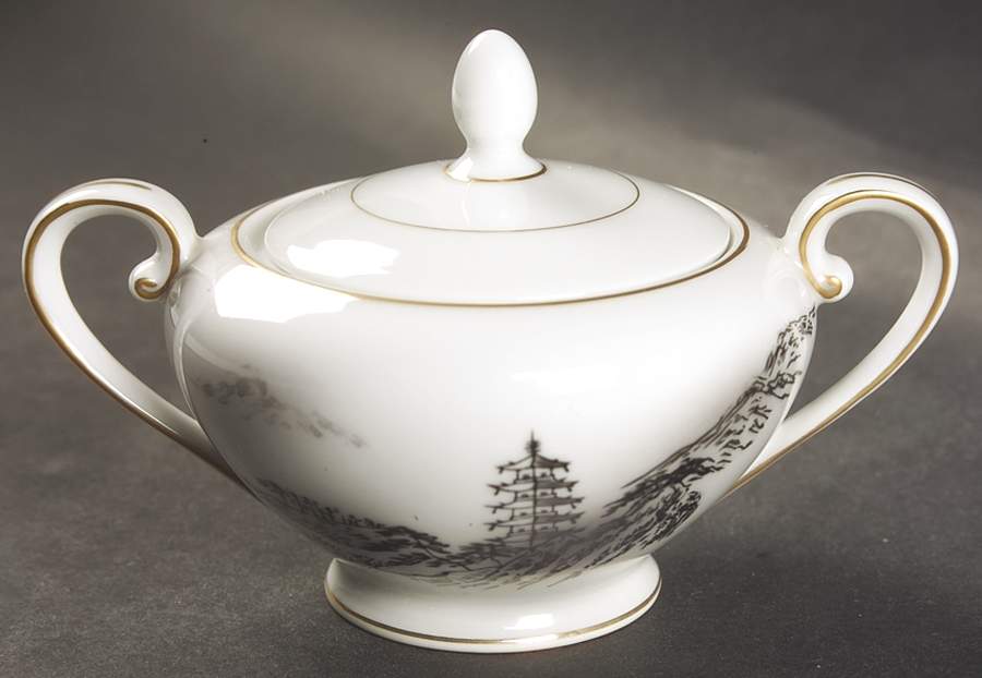 Landscape Sugar Bowl & Lid by Fukagawa-1