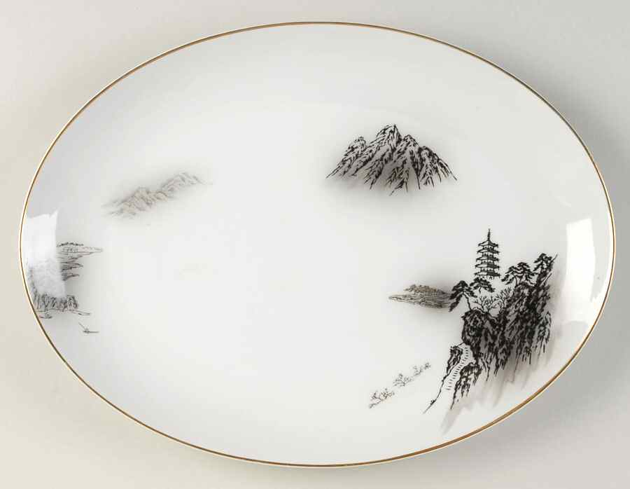 Landscape 12" Oval Serving Platter by Fukagawa-1
