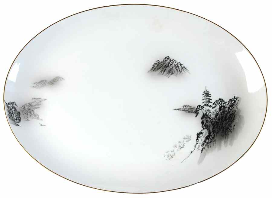 Landscape 16" Oval Serving Platter by Fukagawa-1