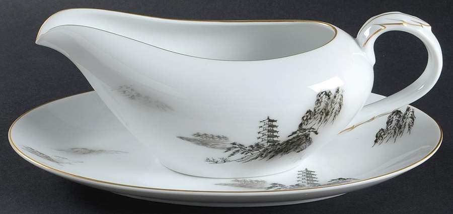 Landscape Gravy Boat & Underplate/Relish by Fukagawa-1