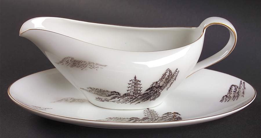 Landscape Gravy Boat & Underplate/Relish by Fukagawa-1