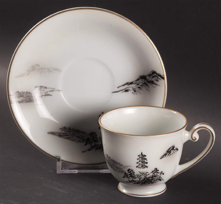 Landscape Footed Demitasse Cup & Saucer Set by Fukagawa-1